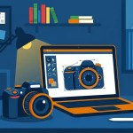 Catálogo de diseño gráfico, ilustración, fotografía y editorial, cámara y computador, clases plus